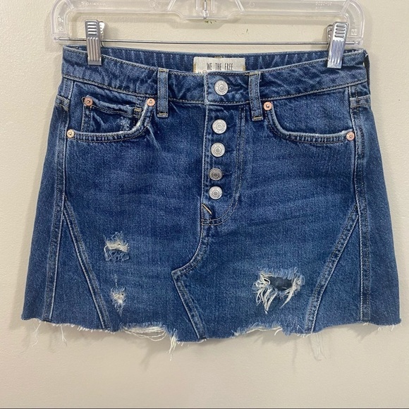 Free People Distressed Denim Mini Skirt 25 - Picture 3 of 8